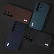 For Samsung Galaxy S23 Ultra 5G ABEEL Genuine Leather Xiaoya Series Phone Case(Blue)