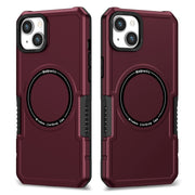 For iPhone 15 Shockproof Armor MagSafe Phone Case(Wine Red)