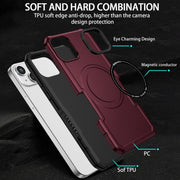 For iPhone 15 Shockproof Armor MagSafe Phone Case(Wine Red)