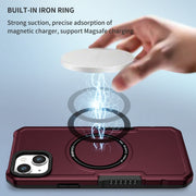 For iPhone 15 Shockproof Armor MagSafe Phone Case(Wine Red)