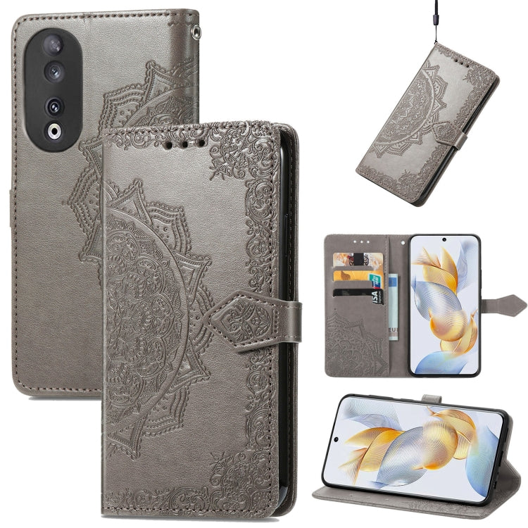 For Honor 90 5G Mandala Flower Embossed Leather Phone Case(Grey) - Honor Cases by PMC TechLife | Online Shopping South Africa | PMC TechLife | Buy Now Pay Later Mobicred