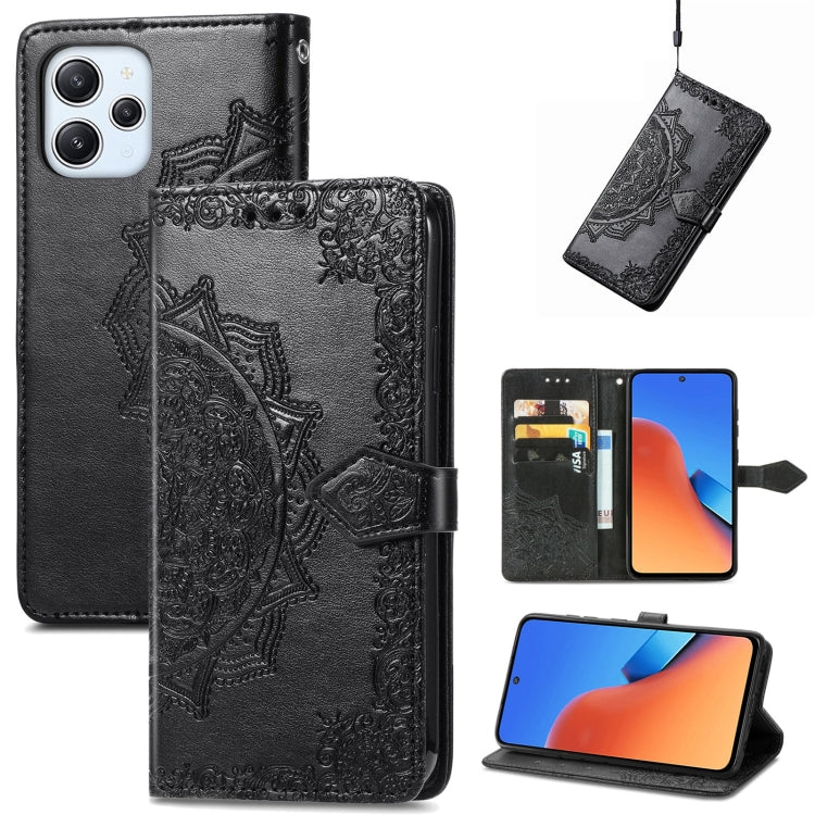 For Xiaomi Redmi 12 Mandala Flower Embossed Leather Phone Case(Black) - free shipping - PMC TechLife - Order now!