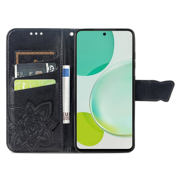 For Huawei nova 11i / Enjoy 60 Pro Butterfly Love Flower Embossed Flip Leather Phone Case(Black)