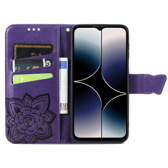 For Ulefone Note 16 Pro Butterfly Love Flower Embossed Leather Phone Case(Dark Purple)