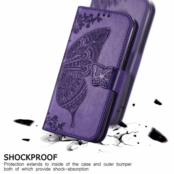 For Ulefone Note 16 Pro Butterfly Love Flower Embossed Leather Phone Case(Dark Purple)