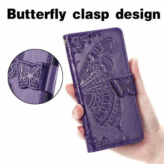 For Ulefone Note 16 Pro Butterfly Love Flower Embossed Leather Phone Case(Dark Purple)