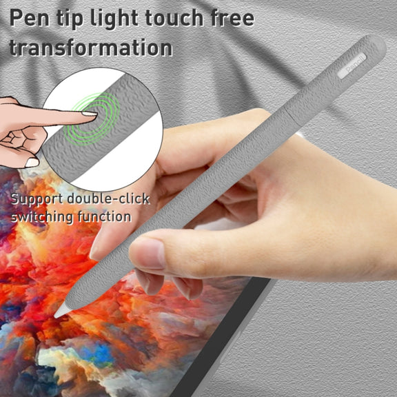 For Apple Pencil 2 LOVE MEI Frosted Leather Texture Silicone Protective Pen Case(Grey)