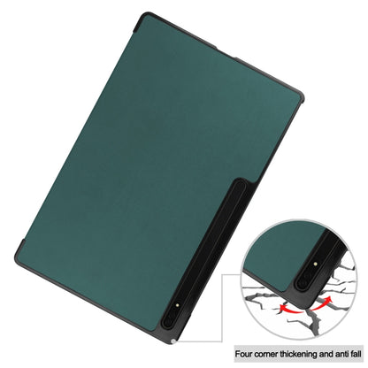 For Samsung Galaxy Tab S10 Ultra / S9 Ultra Custer Pure Color 3-Fold Holder Smart Leather Tablet Case(Dark Green) - free shipping - PMC Jewellery - Order now!