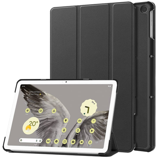 For Google Pixel Tablet Custer Pure Color 3-Fold Holder Smart Leather Tablet Case(Black) - Google by PMC Jewellery | Online Shopping South Africa | PMC Jewellery | Buy Now Pay Later Mobicred