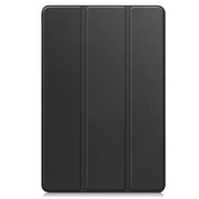 For Google Pixel Tablet Custer Pure Color 3-Fold Holder Smart Leather Tablet Case(Black)