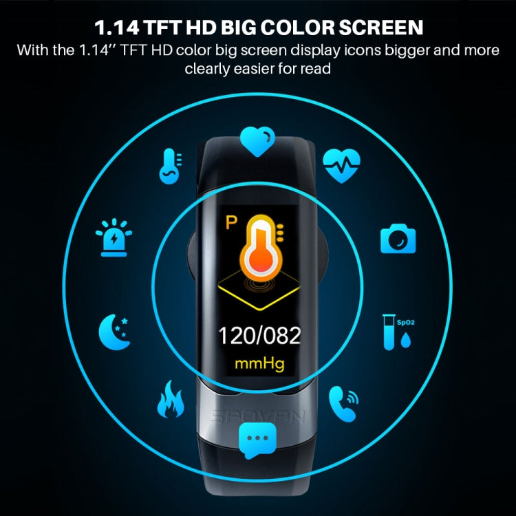 SPOVAN H02 1.14 inch TFT HD Screen Smart Bracelet Supports Blood Oxygen Monitoring/Sleep Monitoring(Black)