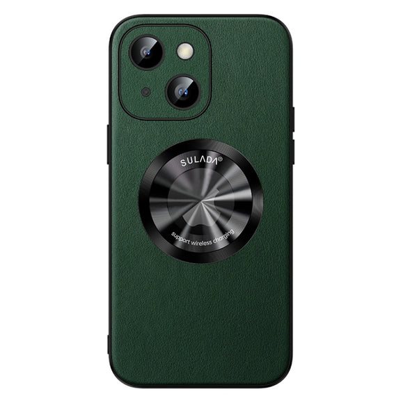 For iPhone 15 Plus SULADA Microfiber Leather MagSafe Magnetic Phone Case(Green)