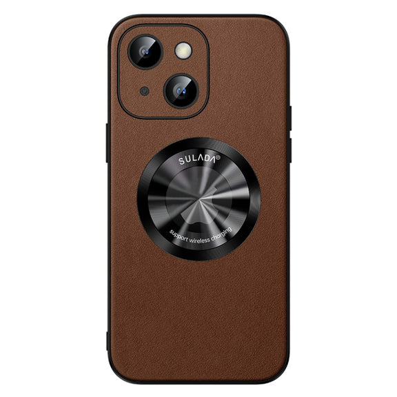 For iPhone 15 Plus SULADA Microfiber Leather MagSafe Magnetic Phone Case(Brown)