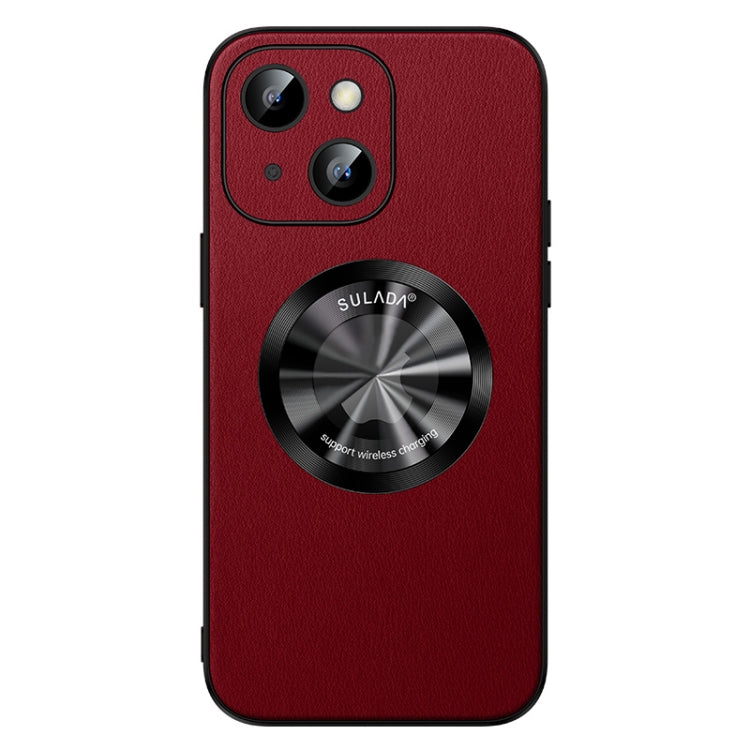 For iPhone 15 Plus SULADA Microfiber Leather MagSafe Magnetic Phone Case(Red)