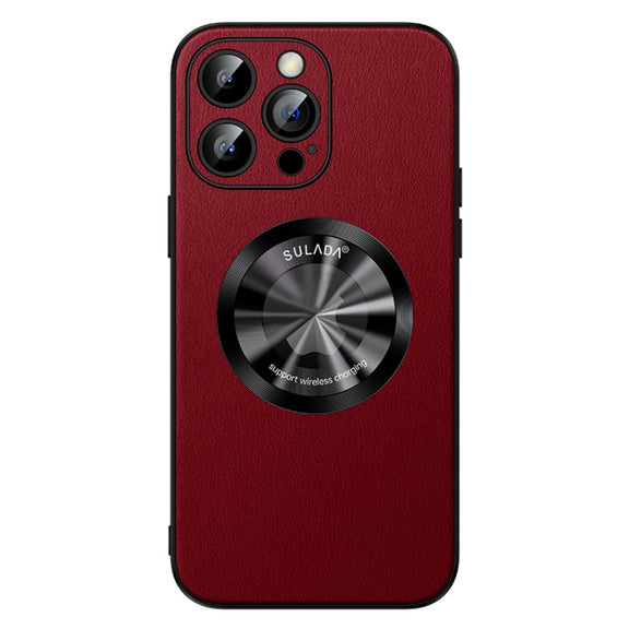 For iPhone 14 Pro Max SULADA Microfiber Leather MagSafe Magnetic Phone Case(Red)