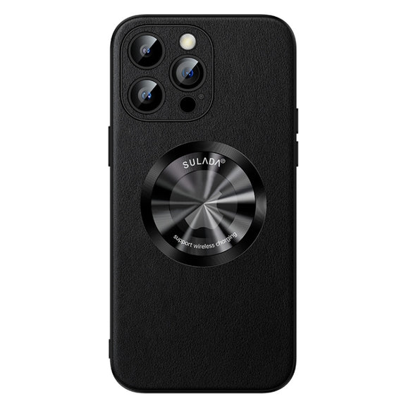 For iPhone 13 Pro Max SULADA Microfiber Leather MagSafe Magnetic Phone Case(Black)