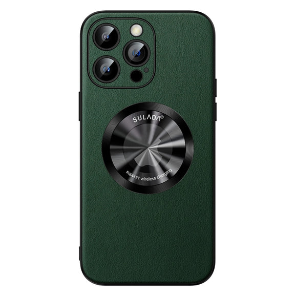 For iPhone 13 Pro SULADA Microfiber Leather MagSafe Magnetic Phone Case(Green)