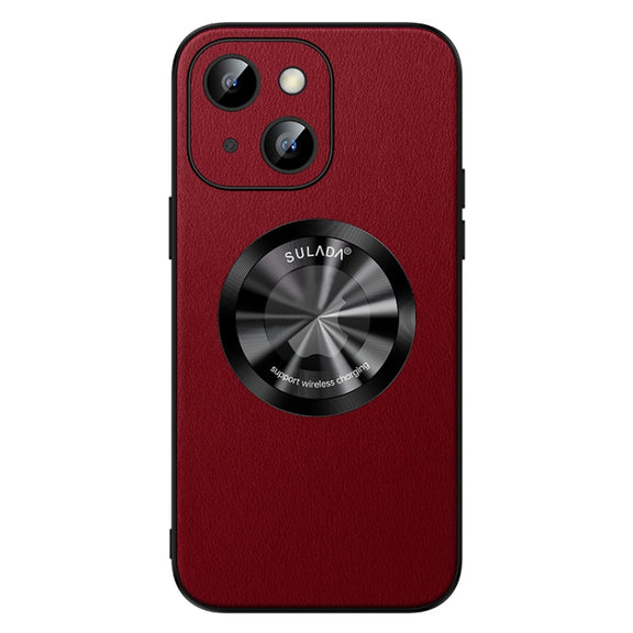 For iPhone 13 SULADA Microfiber Leather MagSafe Magnetic Phone Case(Red)