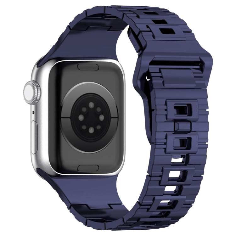 For Apple Watch 9 45mm Square Buckle Armor Style Silicone Watch Band(Plating Blue)