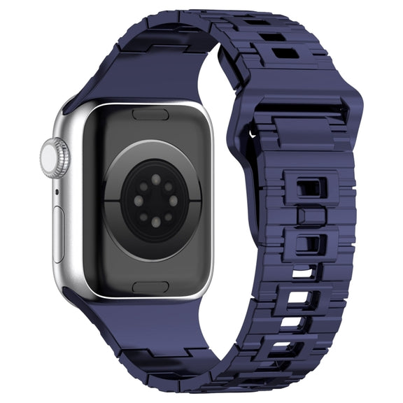 For Apple Watch 9 45mm Square Buckle Armor Style Silicone Watch Band(Plating Blue)