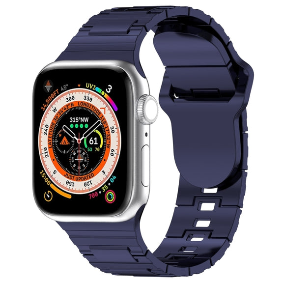 For Apple Watch 9 45mm Square Buckle Armor Style Silicone Watch Band(Plating Blue)