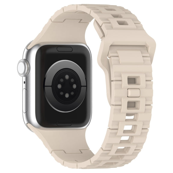 For Apple Watch 9 45mm Square Buckle Armor Style Silicone Watch Band(Ivory White)
