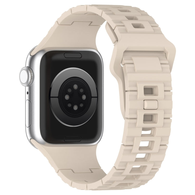 For Apple Watch 9 45mm Square Buckle Armor Style Silicone Watch Band(Ivory White)