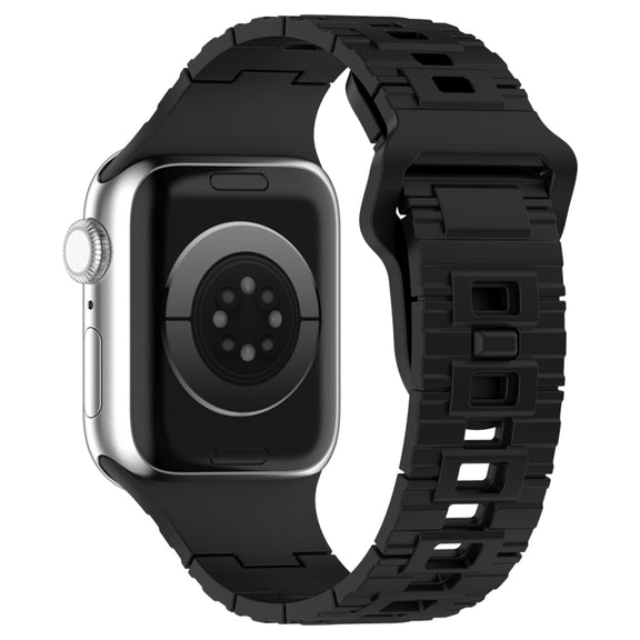 For Apple Watch 9 41mm Square Buckle Armor Style Silicone Watch Band(Black)