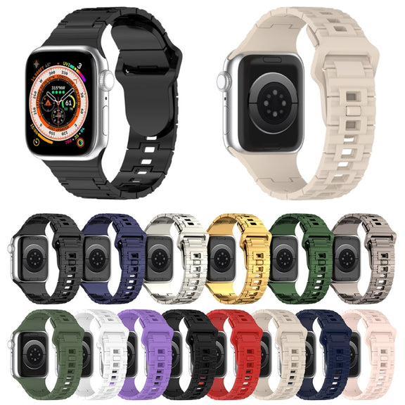 For Apple Watch 9 41mm Square Buckle Armor Style Silicone Watch Band(Plating Blue)