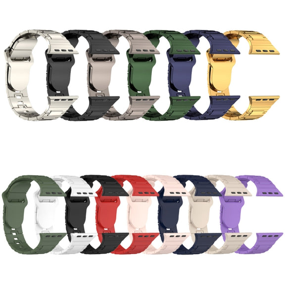 For Apple Watch 9 41mm Square Buckle Armor Style Silicone Watch Band(Plating Blue)