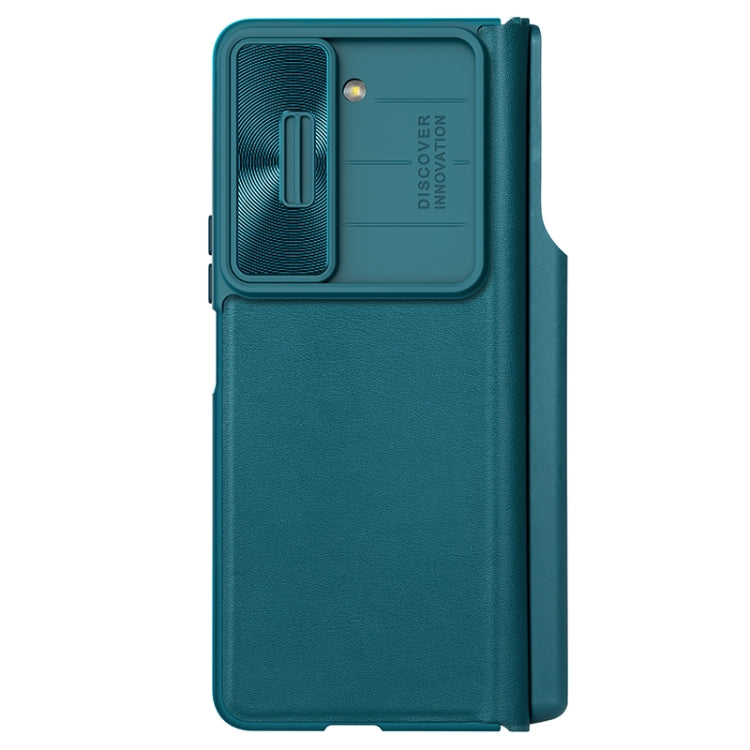 For Samsung Galaxy Z Fold5 NILLKIN QIN Series Pro Sliding Camera Cover Design Leather Phone Case(Cyan)