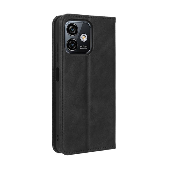 For Ulefone Note 16 Pro Magnetic Buckle Retro Texture Leather Phone Case(Black)