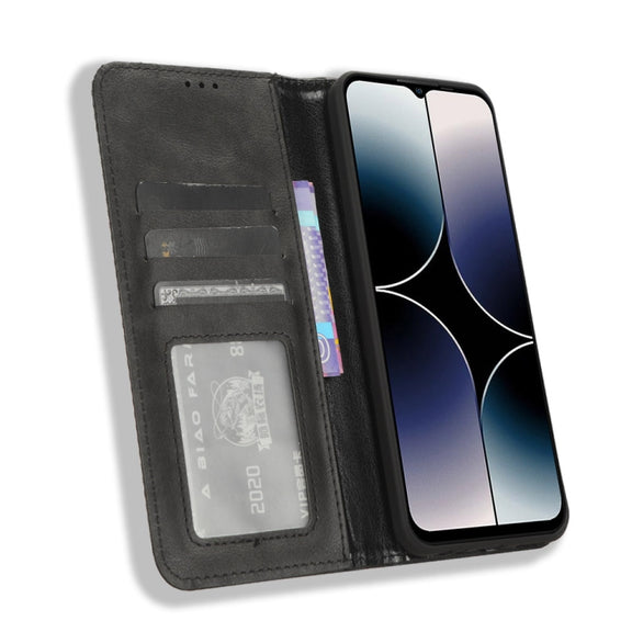 For Ulefone Note 16 Pro Magnetic Buckle Retro Texture Leather Phone Case(Black)