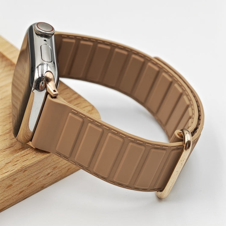 For Apple Watch 9 41mm Reverse Buckle Magnetic Silicone Watch Band(Rose Buckle Milk Apricot) - Watch Bands by PMC TechLife | Online Shopping South Africa | PMC TechLife