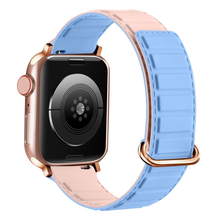 For Apple Watch 9 41mm Reverse Buckle Magnetic Silicone Watch Band(Rose Buckle Blue Pink) - Watch Bands by PMC TechLife | Online Shopping South Africa | PMC TechLife