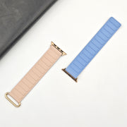 For Apple Watch 9 41mm Reverse Buckle Magnetic Silicone Watch Band(Rose Buckle Blue Pink)
