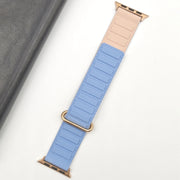 For Apple Watch 9 41mm Reverse Buckle Magnetic Silicone Watch Band(Rose Buckle Blue Pink)