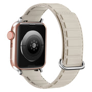 For Apple Watch 9 45mm Reverse Buckle Magnetic Silicone Watch Band(Silver Buckle Starlight)