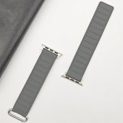 For Apple Watch 9 45mm Reverse Buckle Magnetic Silicone Watch Band(Silver Buckle Grey Brown)
