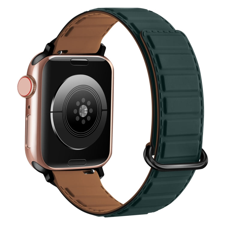 For Apple Watch 9 45mm Reverse Buckle Magnetic Silicone Watch Band(Black Buckle Green Brown) - Watch Bands by PMC TechLife | Online Shopping South Africa | PMC TechLife