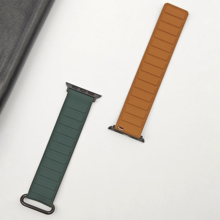 For Apple Watch 9 45mm Reverse Buckle Magnetic Silicone Watch Band(Black Buckle Green Brown) - Watch Bands by PMC TechLife | Online Shopping South Africa | PMC TechLife