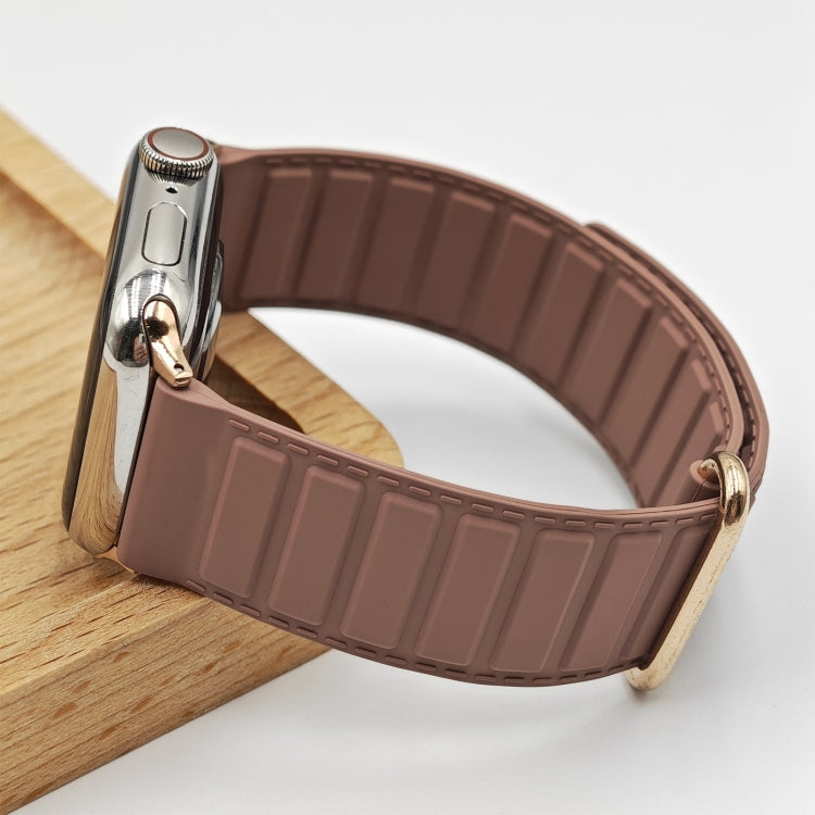 For Apple Watch 9 45mm Reverse Buckle Magnetic Silicone Watch Band(Rose Buckle Rouge) - Watch Bands by PMC TechLife | Online Shopping South Africa | PMC TechLife