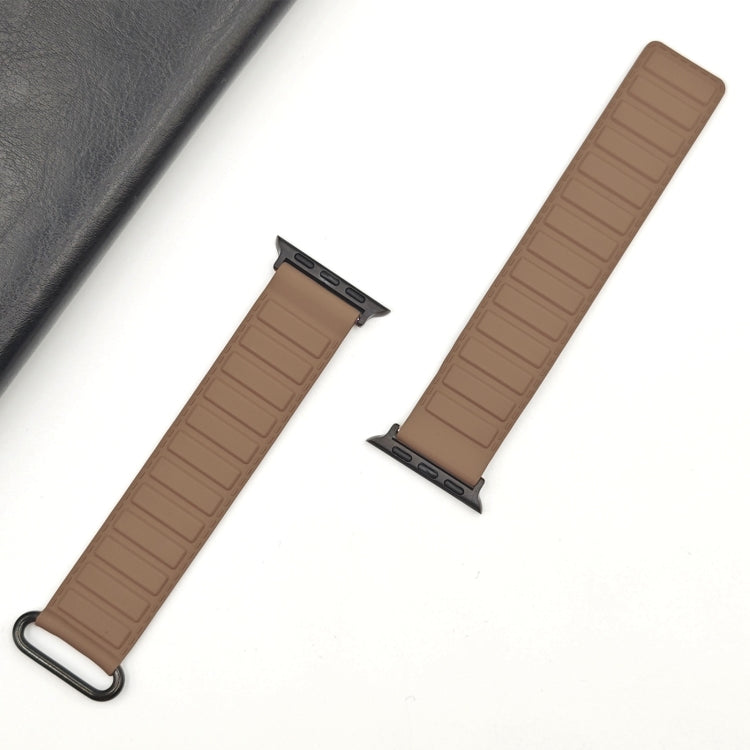 For Apple Watch SE 2023 44mm Reverse Buckle Magnetic Silicone Watch Band(Black Buckle Coffee) - Watch Bands by PMC TechLife | Online Shopping South Africa | PMC TechLife