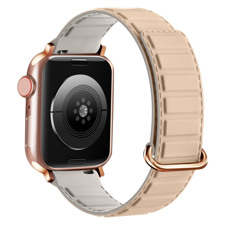 For Apple Watch SE 2023 44mm Reverse Buckle Magnetic Silicone Watch Band(Rose Buckle Milk Grey) - Watch Bands by PMC TechLife | Online Shopping South Africa | PMC TechLife