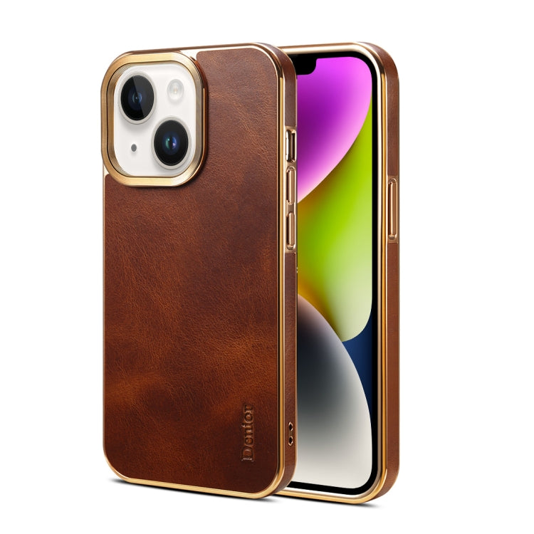 For iPhone 14 Plus Denior Oil Wax Cowhide Plating Phone Case(Brown) - free shipping - PMC TechLife - Order now!