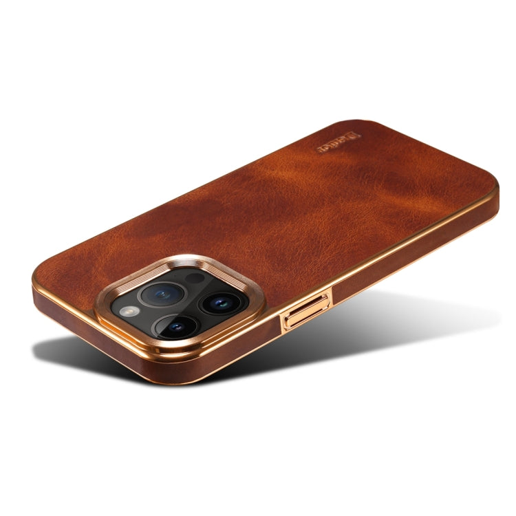 For iPhone 14 Plus Denior Oil Wax Cowhide Plating Phone Case(Brown) - free shipping - PMC TechLife - Order now!