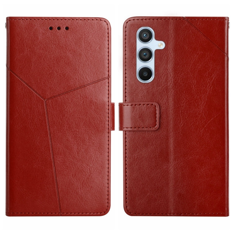 For Samsung Galaxy A25 5G Y-shaped Pattern Flip Leather Phone Case(Brown)