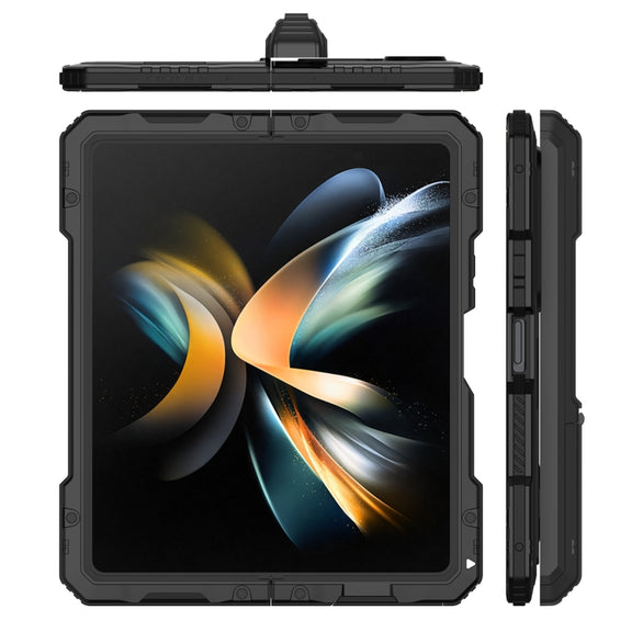 For Samsung Galaxy Z Fold4 LK Metal Shockproof Life Water-resistant Dustproof Phone Case with Folding Holder(Black)