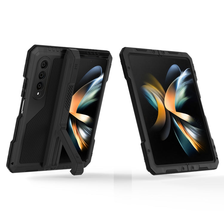 For Samsung Galaxy Z Fold4 LK Metal Shockproof Life Water-resistant Dustproof Phone Case with Folding Holder(Black)