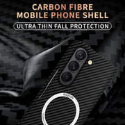 For Samsung Galaxy Z Fold5 Carbon Fiber Texture MagSafe Magnetic Phone Case(Black Red)